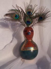 Bird With Peacock Feather Headdress Embellished Gourd