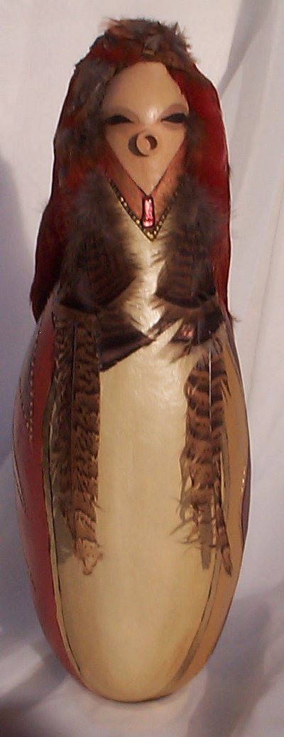 Red Feather Shaman Kachina Wallhanging Primitive Gourd
