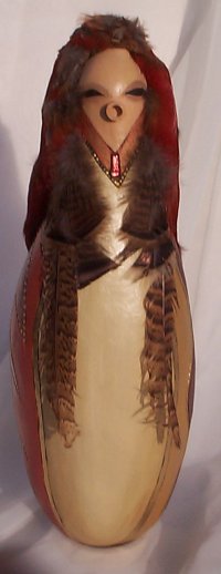 Red Feather Shaman Kachina Wallhanging Primitive Gourd